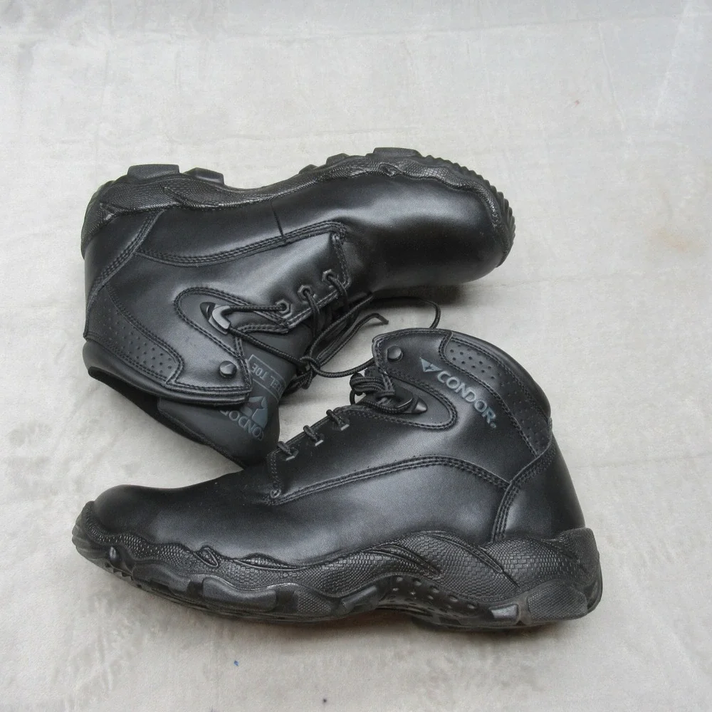 Condor Men 12 Work Boots Black Leather Steel Toe Lace Up Rain Slip Resistant NEW